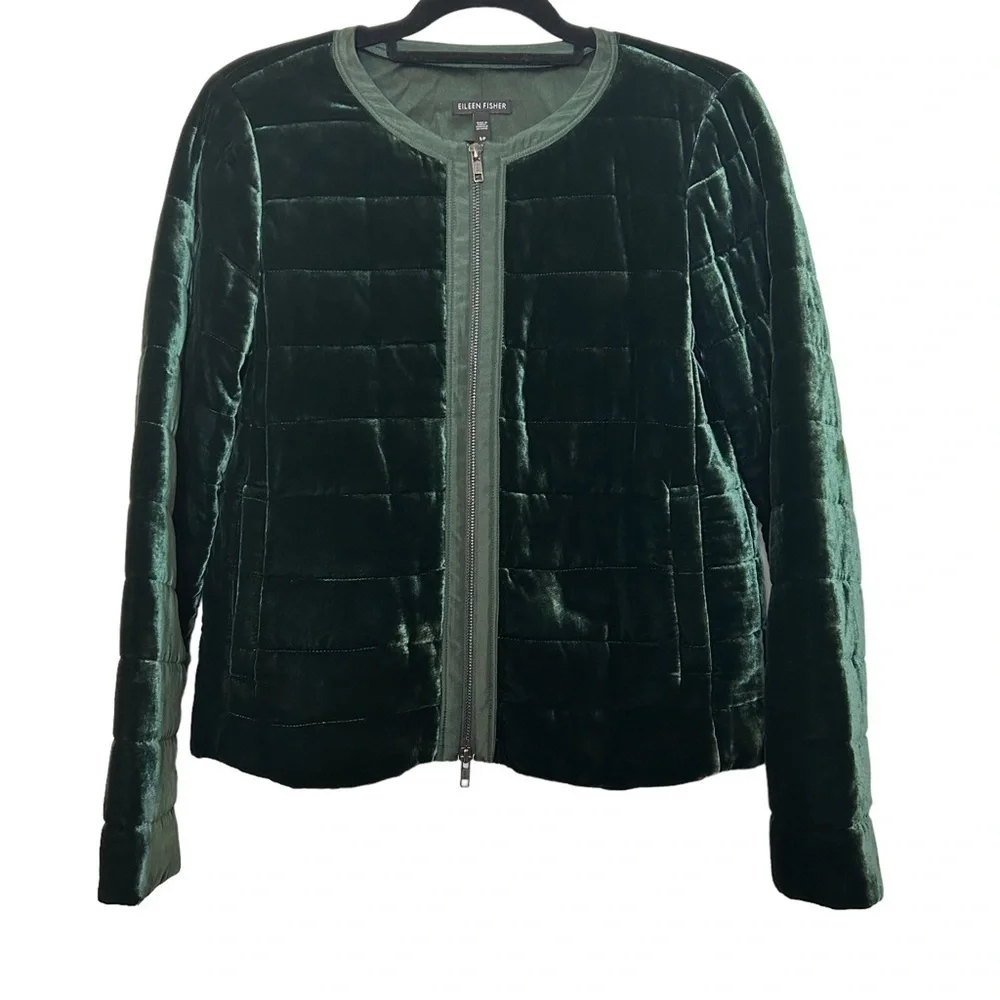 Eileen Fisher Emerald Green Fully Lined Quilted Zip Front Jacket Sz.S/P - Picture 1 of 16